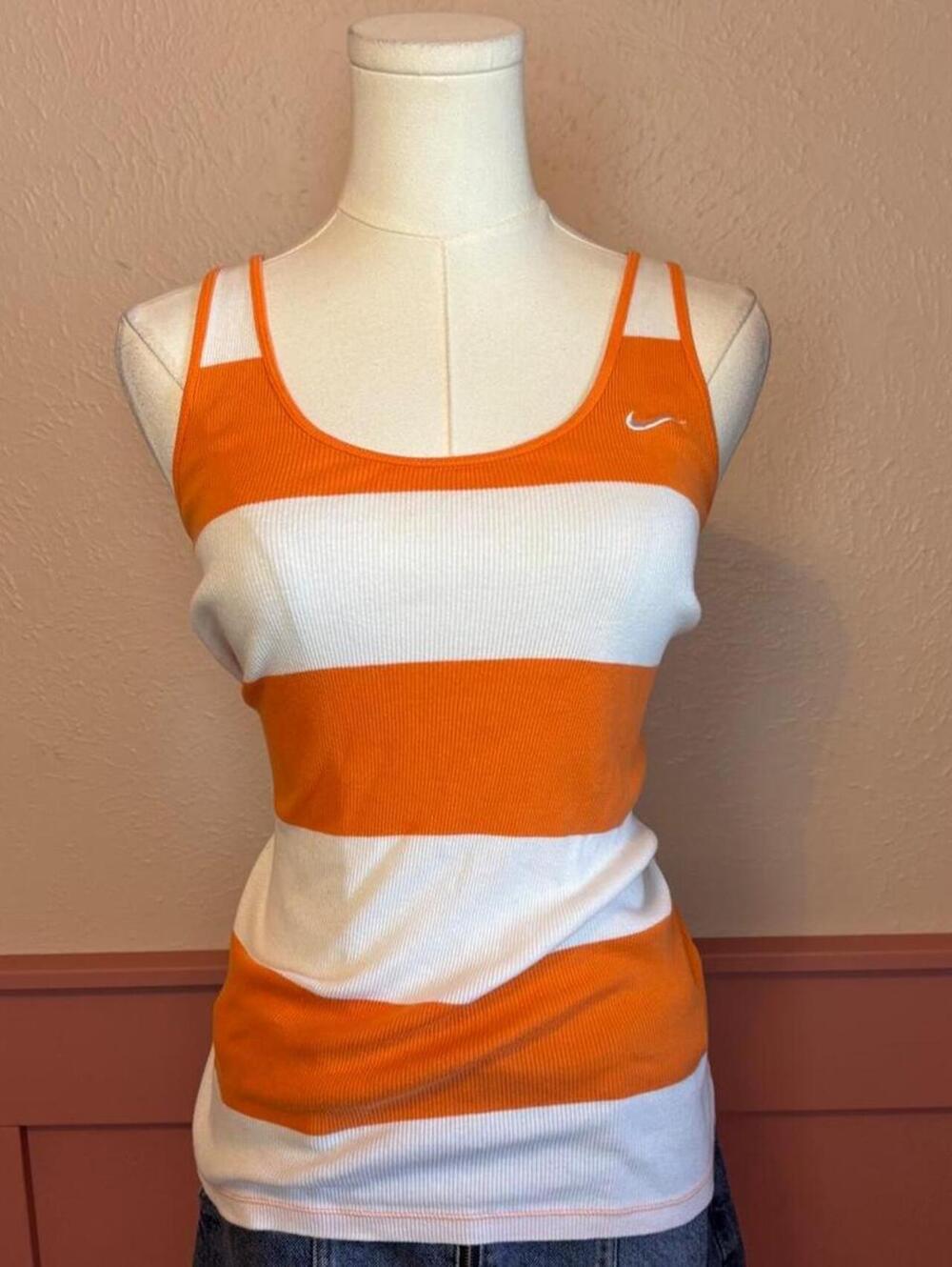 vintage nike striped fitted tank white orange sz XL y2k 2000s playground prep